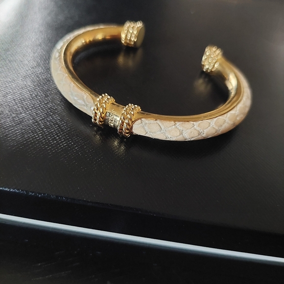 Just Cavalli Snake Skin Bracelet Bangle Cuff Ivory and Gold - Picture 4 of 7